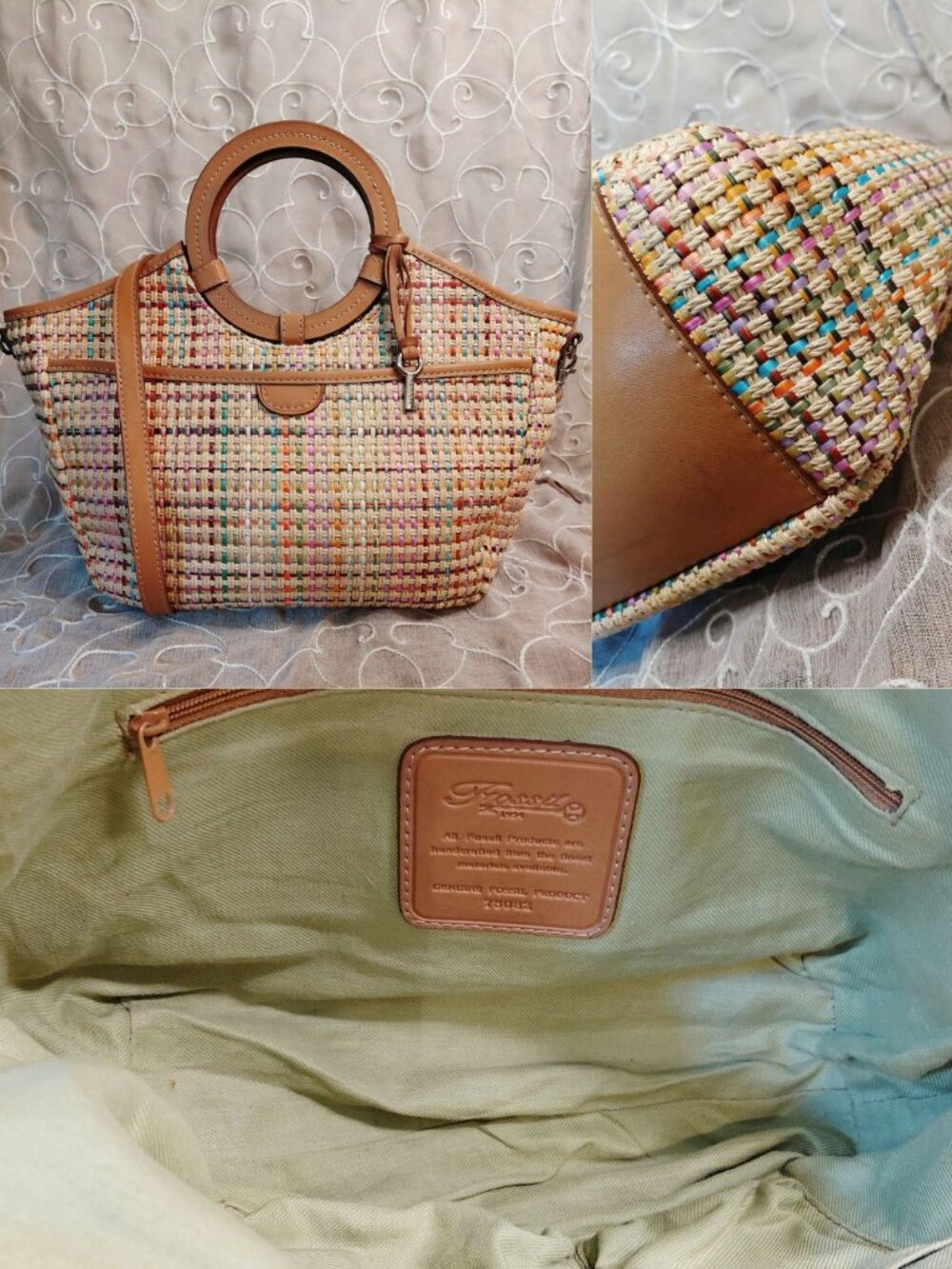 Fossil Multicolor Woven Leather Convertible 2way Shoulder Bag